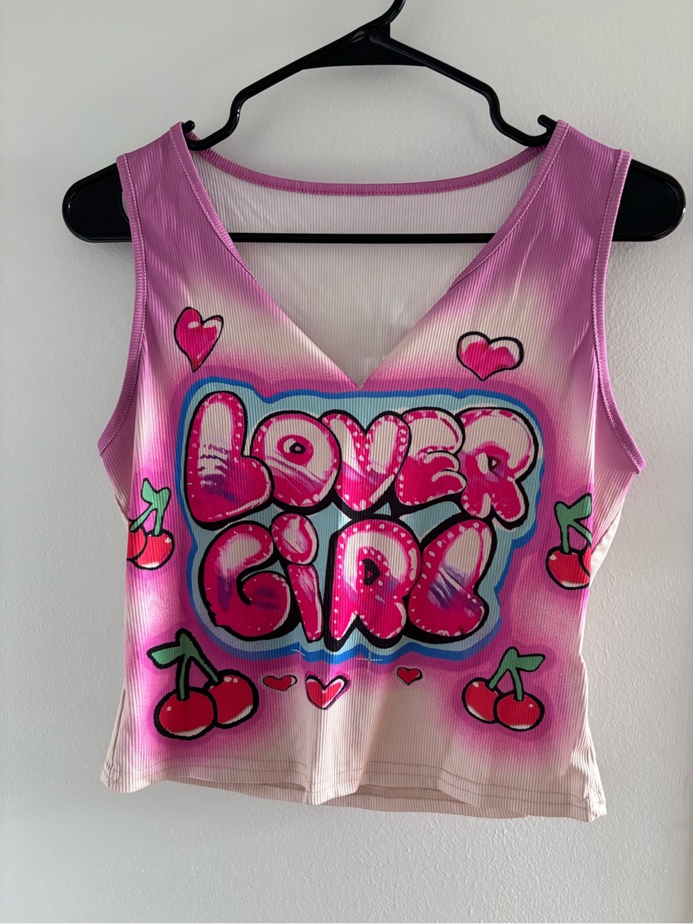SHEIN Pink Gradient "Lover Girl" Graphic V-Neck Tank